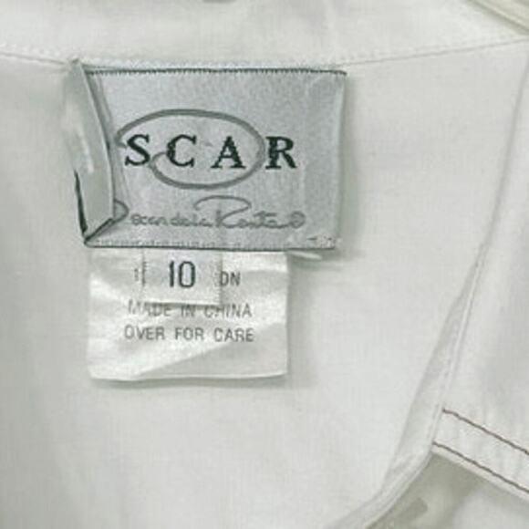 Oscar By Oscar De La Renta White Cotton Pink Trim Long Sleeve Button Down Top 10 - Picture 11 of 13